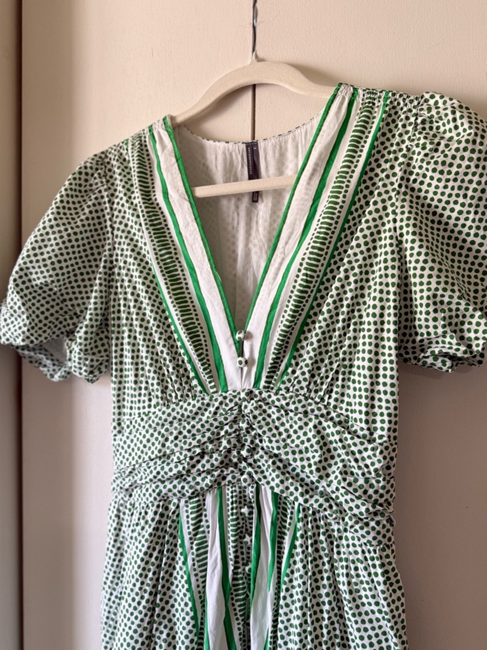 Anthropologie The Katerina Button-Front
Dress Green White V-Neck Smocked Waist - Picture 4 of 7
